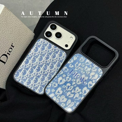 HypedEffects Dior Inspired Blue Pattern Phone Case for iPhone 14 to iPhone 17 Pro Max