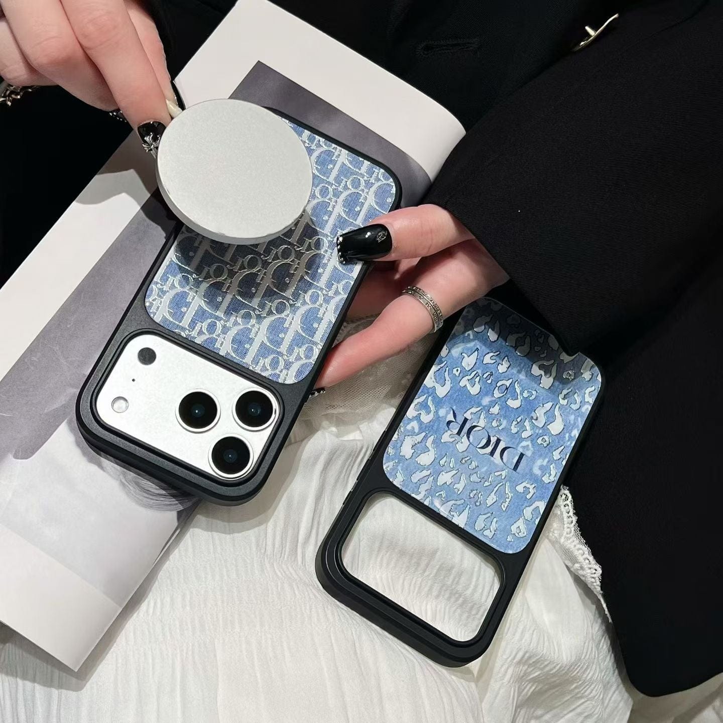 HypedEffects Dior Inspired Blue Pattern Phone Case for iPhone 14 to iPhone 17 Pro Max