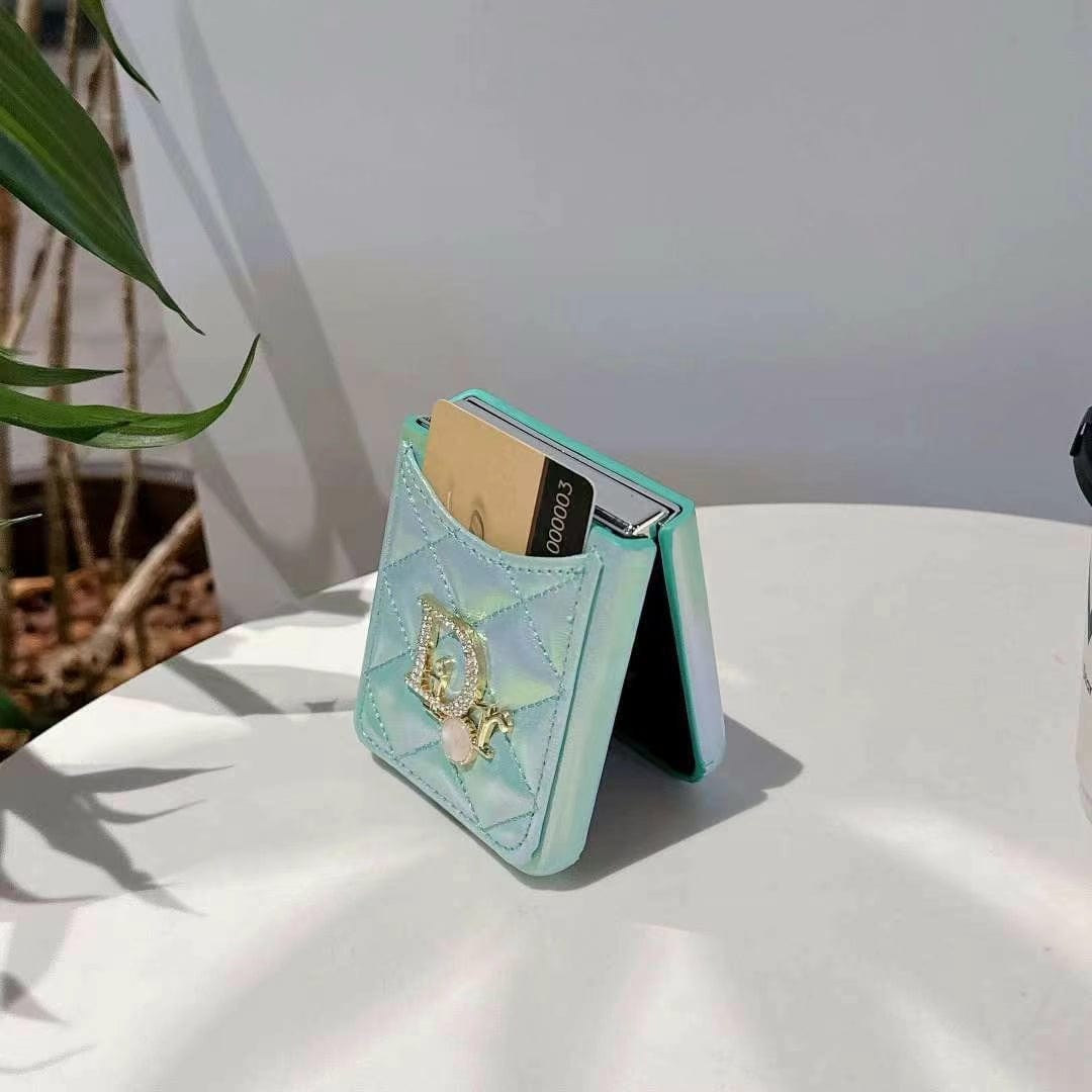 HypedEffects Dior-Inspired Quilted Samsung Z Flip Case with Card Holder – Available for Z Flip 3, 4, 5, and 6