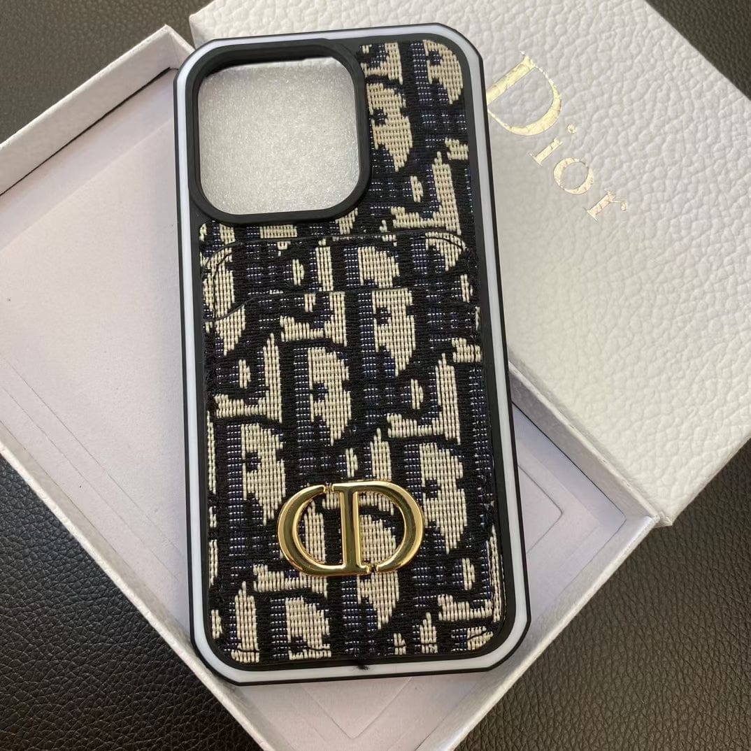 HypedEffects Dior Monogram iPhone Cases with Gold "Christian Dior" Logo and Card Holder - Signature Series