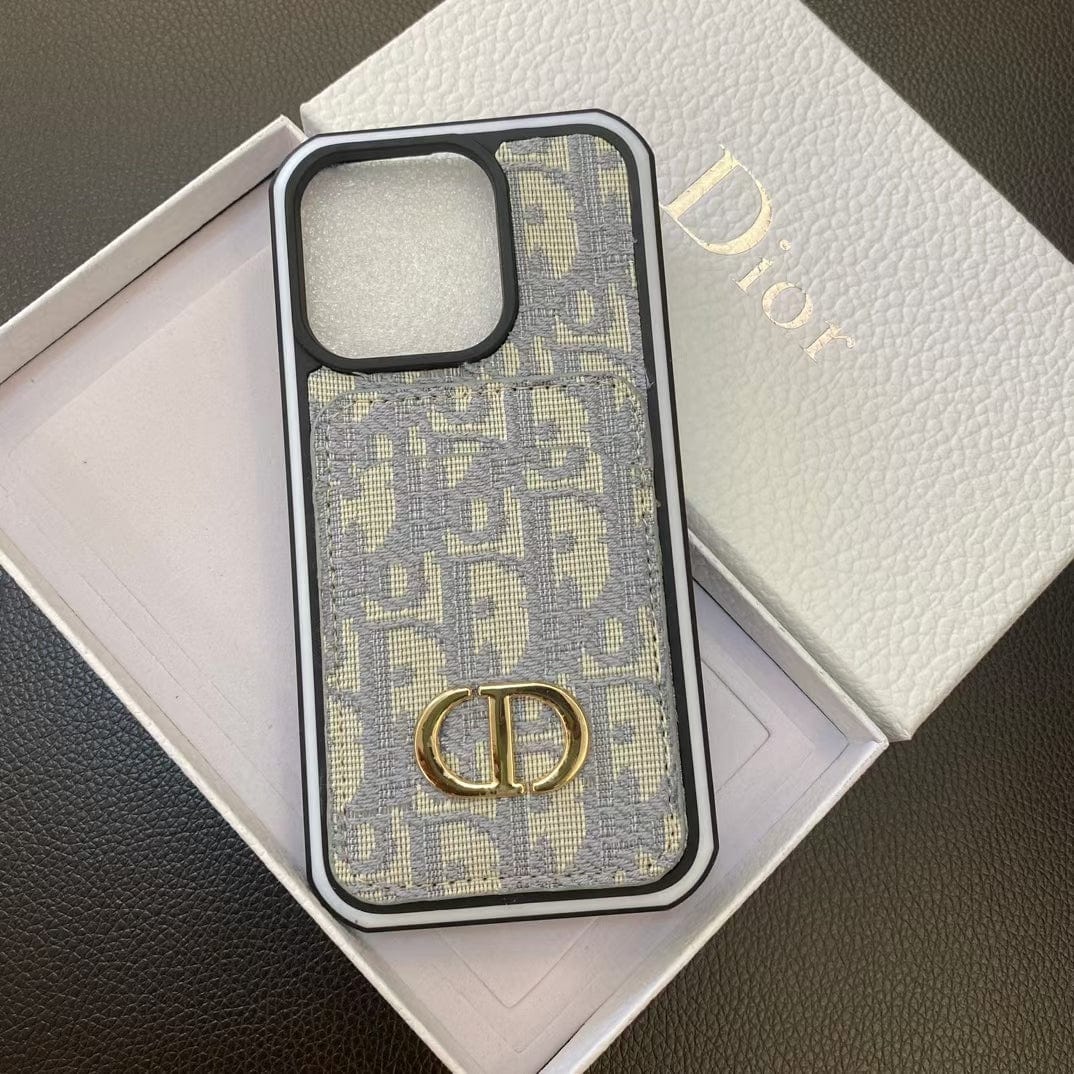 HypedEffects Dior Monogram iPhone Cases with Gold "Christian Dior" Logo and Card Holder - Signature Series