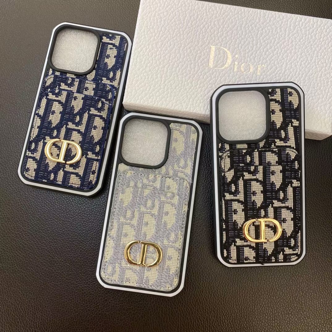 HypedEffects Dior Monogram iPhone Cases with Gold "Christian Dior" Logo and Card Holder - Signature Series