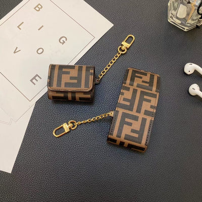 HypedEffects Fendi Monogram Airpod Covers with Gold Chain