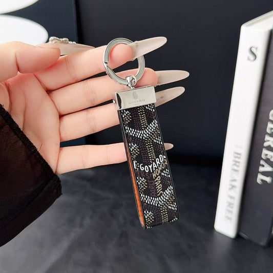 HypedEffects Goyard Signature Canvas Keychain with Leather Strap Luxury Designer Key Holder Available in 7 Colors