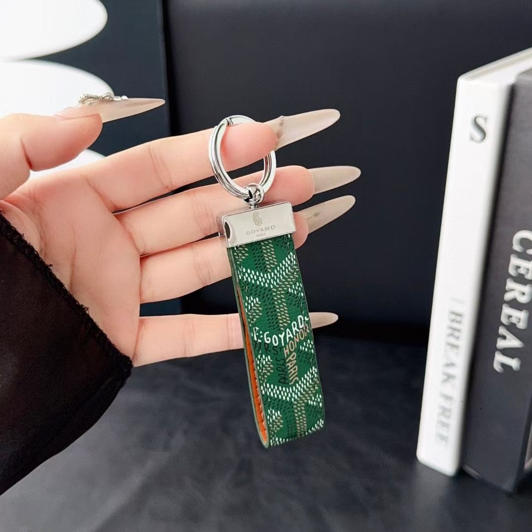 HypedEffects Goyard Signature Canvas Keychain with Leather Strap Luxury Designer Key Holder Available in 7 Colors
