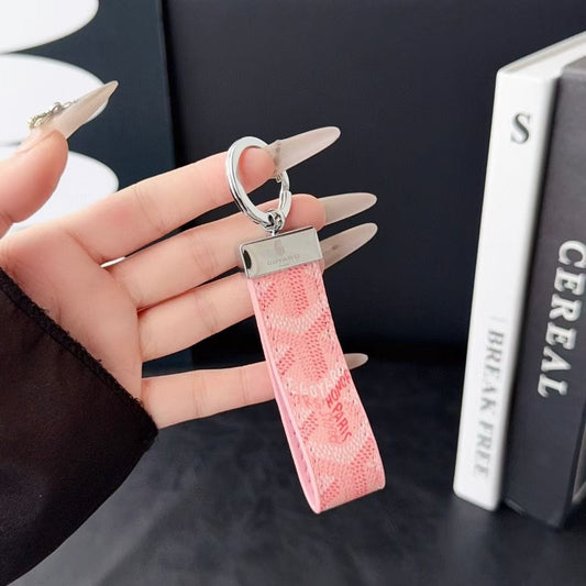 HypedEffects Goyard Signature Canvas Keychain with Leather Strap Luxury Designer Key Holder Available in 7 Colors