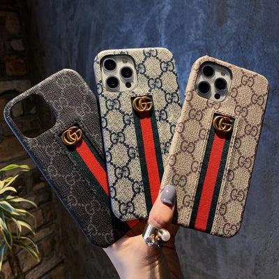 HypedEffects Gucci Monogram Canvas iPhone Case with Stripe Detail