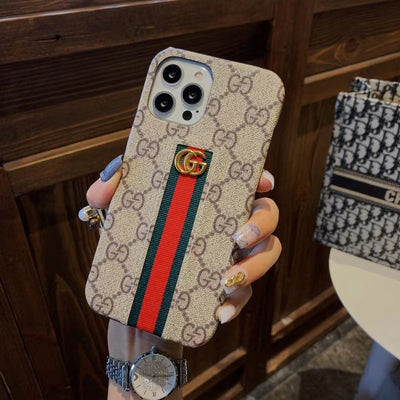 HypedEffects Gucci Monogram Canvas iPhone Case with Stripe Detail