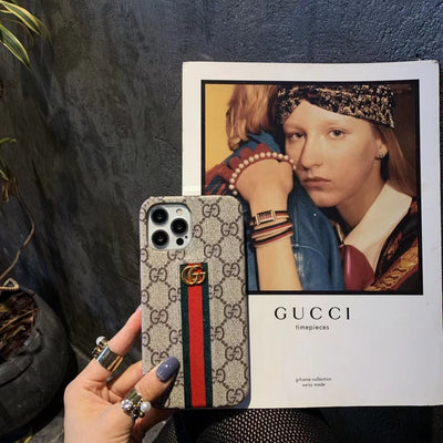 HypedEffects Gucci Monogram Canvas iPhone Case with Stripe Detail