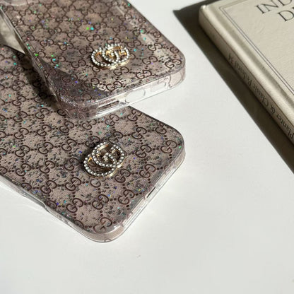 HypedEffects gucci Monogram Glitter iPhone Case with Rhinestone gucci Logo