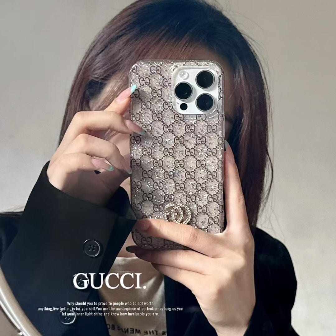 HypedEffects gucci Monogram Glitter iPhone Case with Rhinestone gucci Logo
