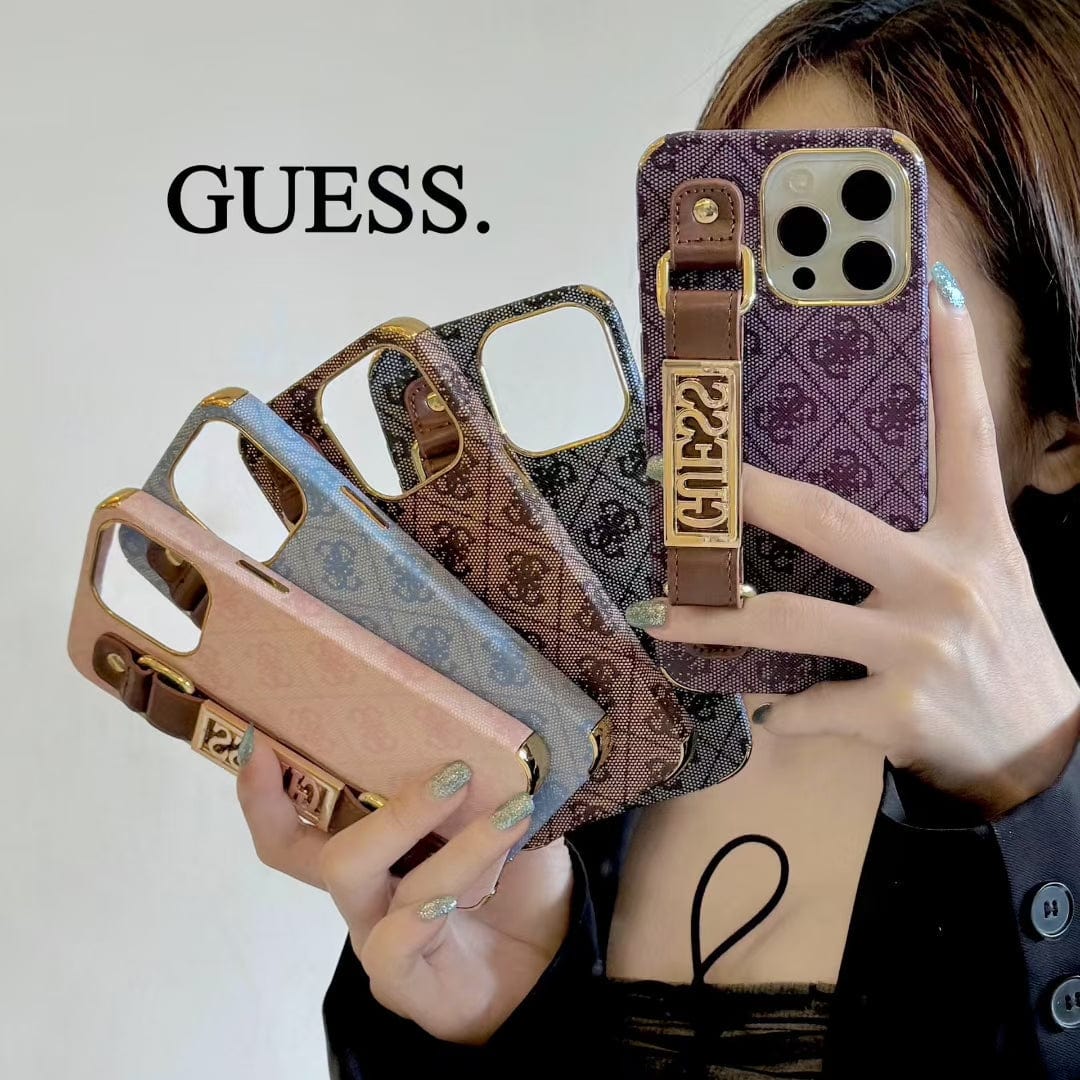 HypedEffects GUESS Monogram Canvas Strap iPhone Case with Gold Logo Plate