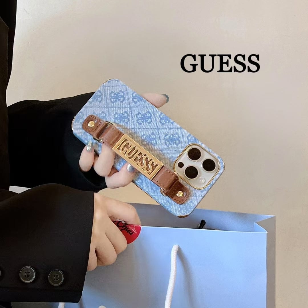 HypedEffects GUESS Monogram Canvas Strap iPhone Case with Gold Logo Plate