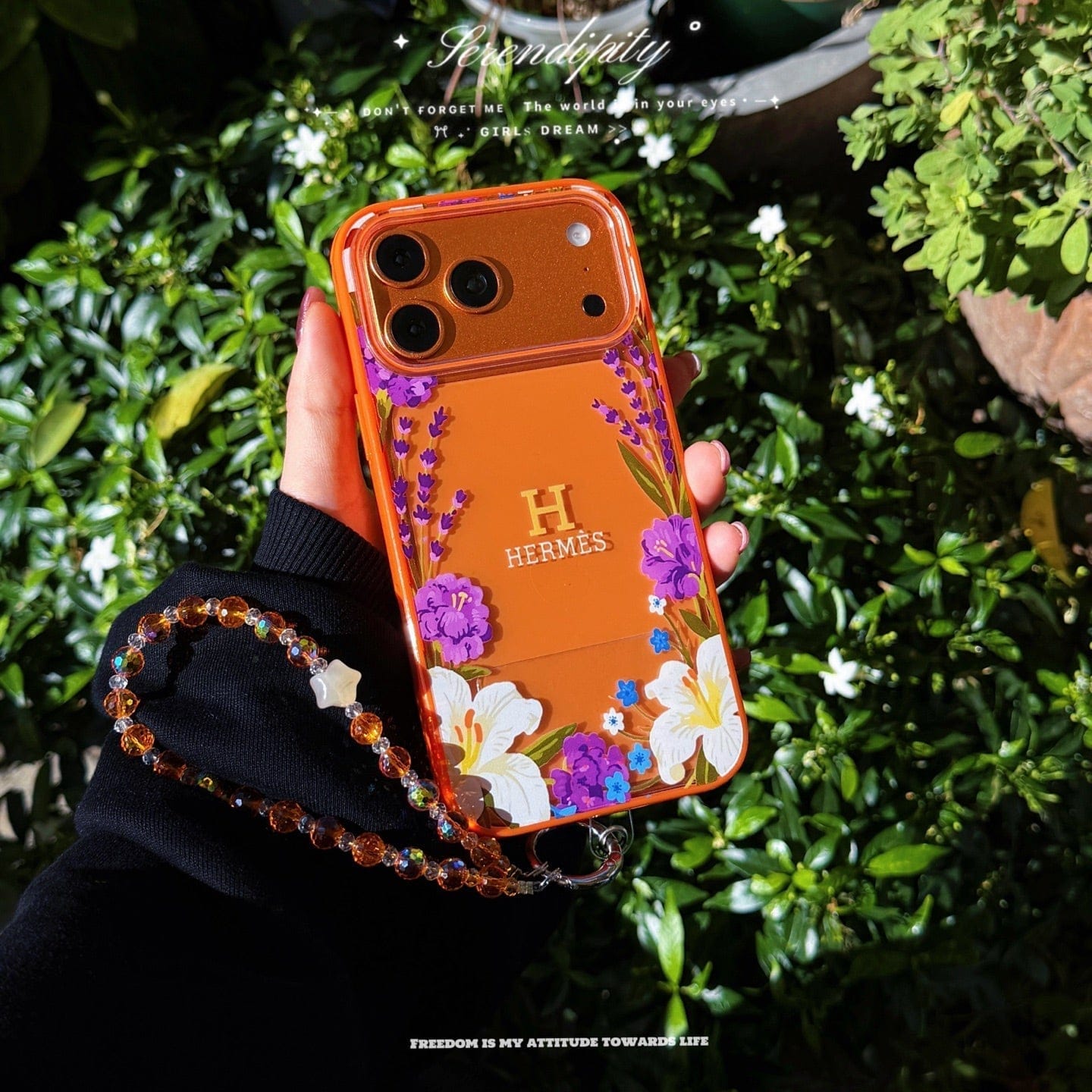 HypedEffects Hermès Floral Signature Case with Wrist Charm for iPhone 13 to 17 Pro Max
