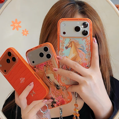 HypedEffects Hermès Horse Art Orange Designer iPhone Case with Wrist Chain Descript