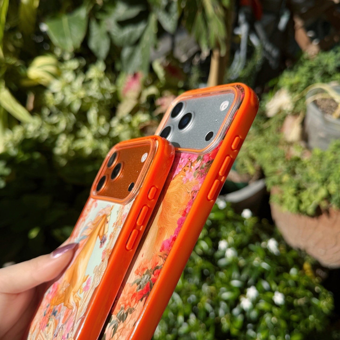 HypedEffects Hermès Horse Art Orange Designer iPhone Case with Wrist Chain Descript