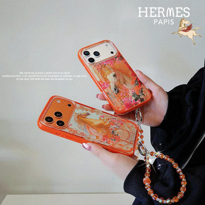 HypedEffects Hermès Horse Art Orange Designer iPhone Case with Wrist Chain Descript