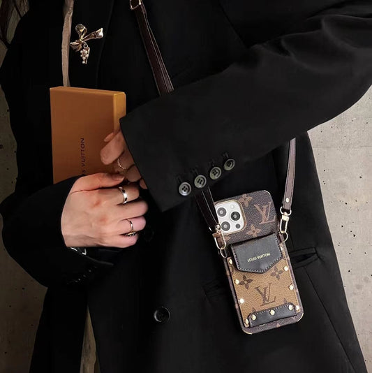 HypedEffects iPhone 12 - 17 Pro Max Leather Case With louis vuitton Phone Case Crossbody Lanyard Card