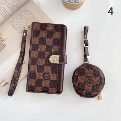 HypedEffects Leather Folio louis vuitton And gucci iPhone Case for iphone 12, iphone 13 + FREE AIRPODS PRO CASE
