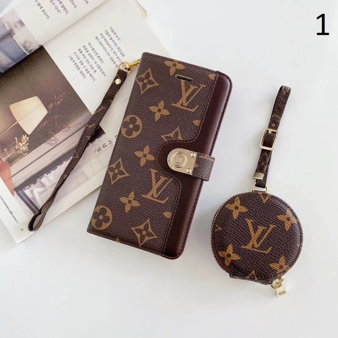HypedEffects Leather Folio louis vuitton And gucci iPhone Case for iphone 12, iphone 13 + FREE AIRPODS PRO CASE