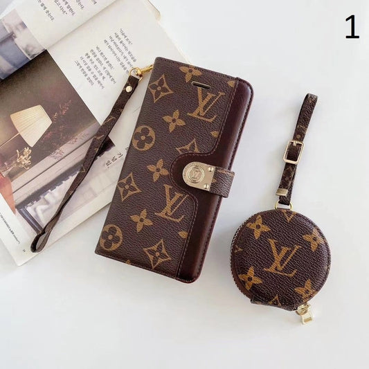 HypedEffects Leather Folio louis vuitton And gucci iPhone Case for iphone 12, iphone 13 + FREE AIRPODS PRO CASE