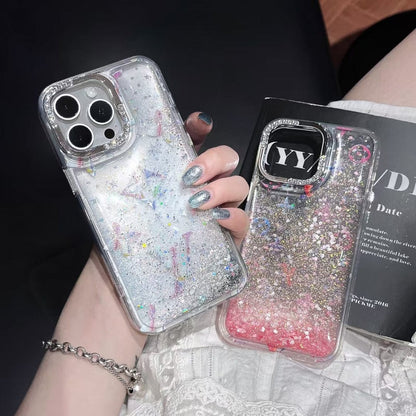 HypedEffects louis vuitton Glitter Sparkle Monogram iPhone Case with Rhinestone Camera Ring
