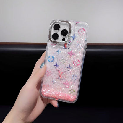 HypedEffects louis vuitton Glitter Sparkle Monogram iPhone Case with Rhinestone Camera Ring