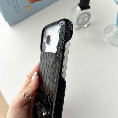 HypedEffects Prada Crocodile-Embossed Phone Case for iPhone 17 with Iconic Metal Triangle Logo