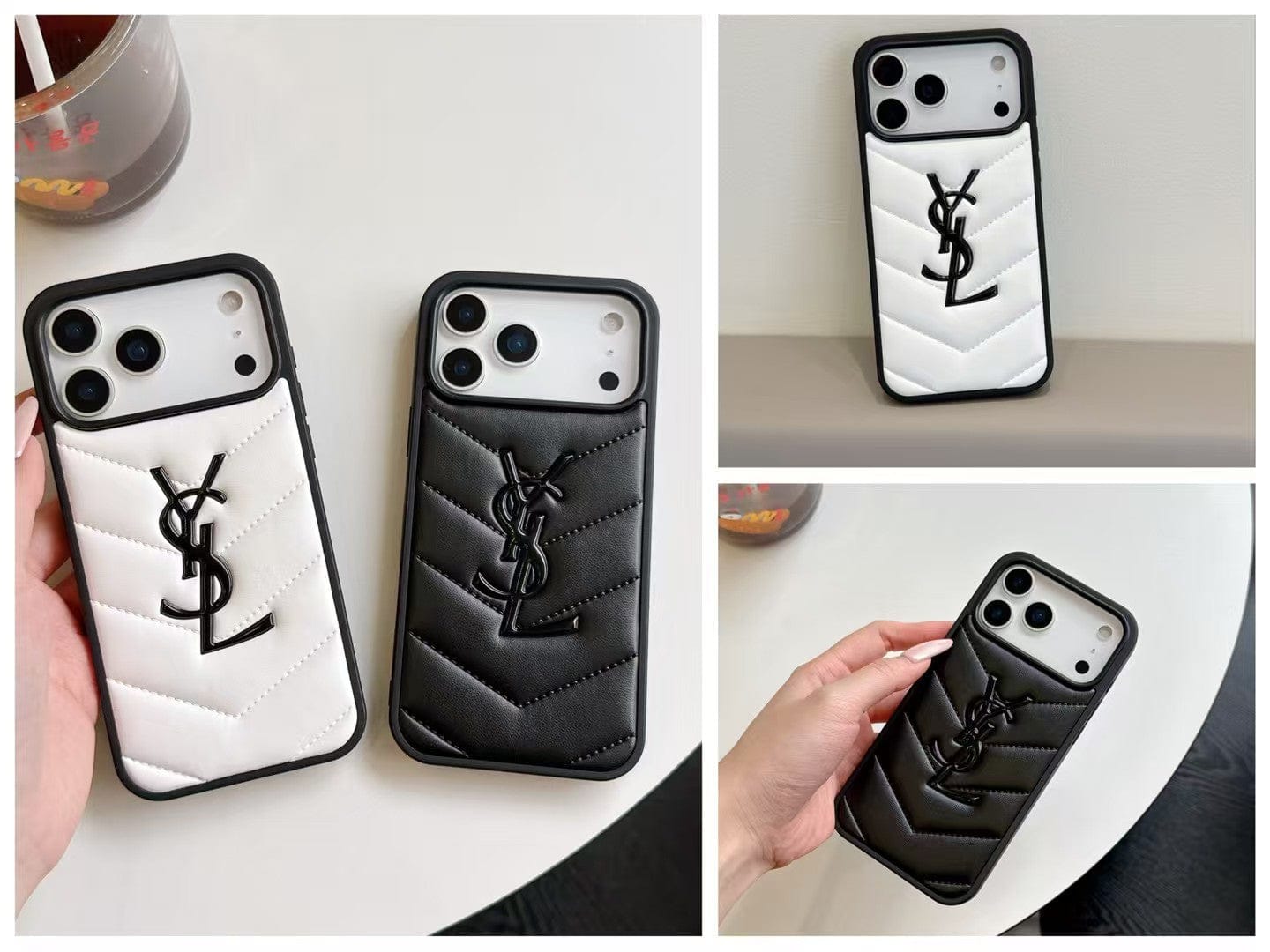 HypedEffects Yves Saint Laurent Quilted Logo Luxury Case for iPhone 13 to 17 Pro Max